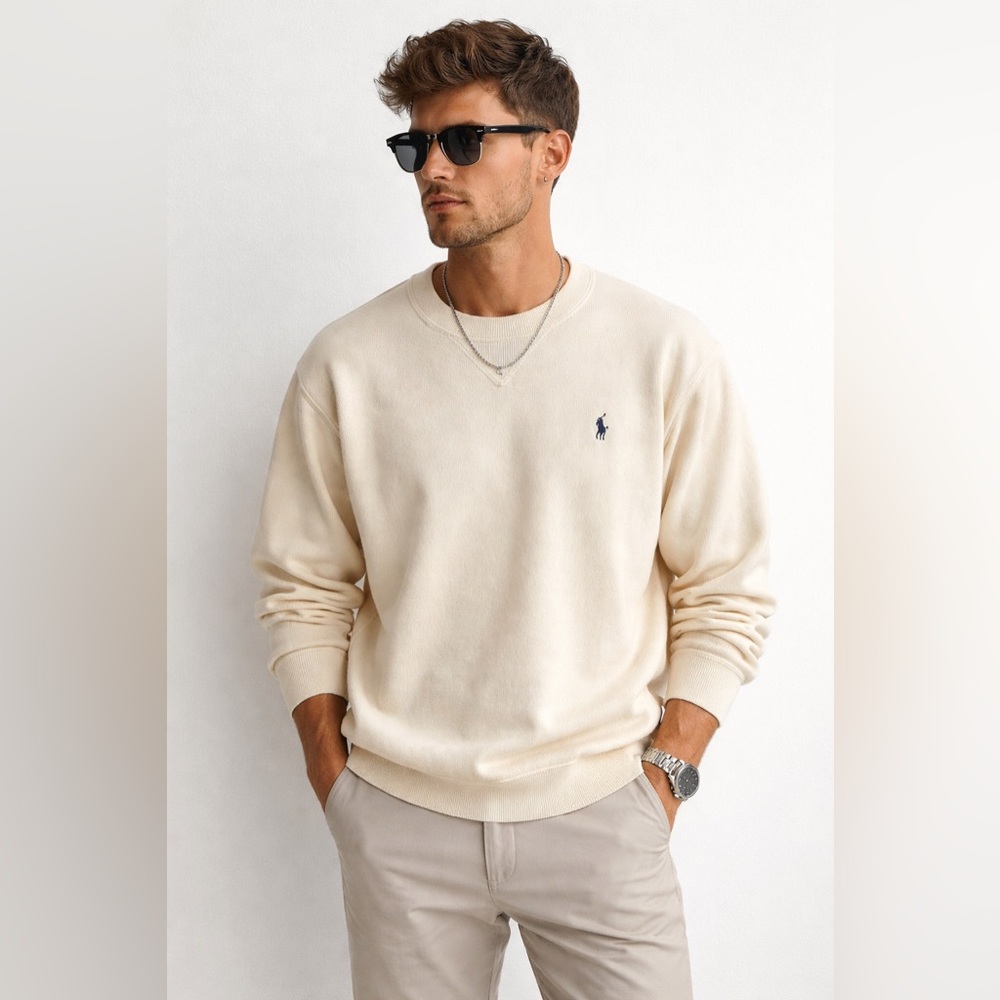 Polo Ralph Lauren Men's Cream Cotton Crewneck Sweater Sz. XXL
